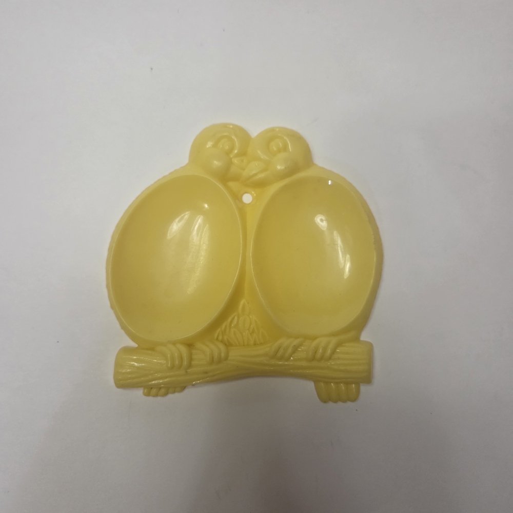 Vintage Molded Plastic Yellow Lovebirds Dual Spoon Holder